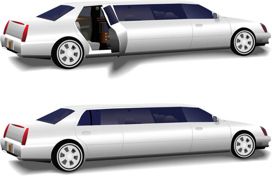 白色轎車2套豪華轎車的門打開