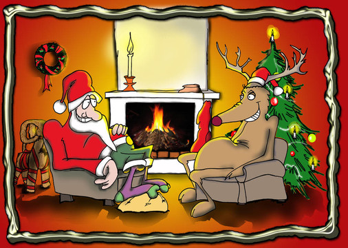 Santa和馴鹿的火