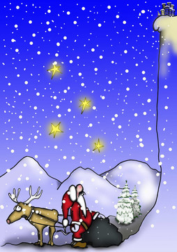 Santa和馴鹿的山