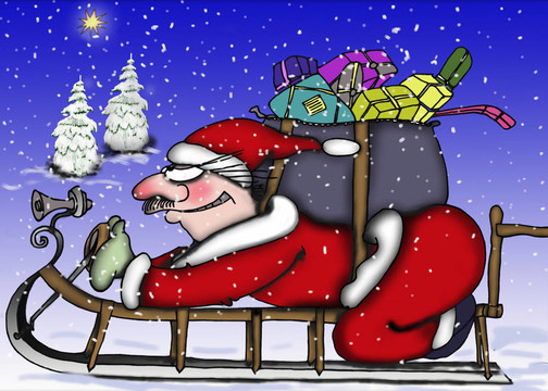 Santa在一個雪橇