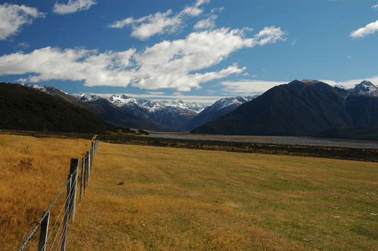 Waimakariri河和南阿爾卑斯山脈的場(chǎng)景
