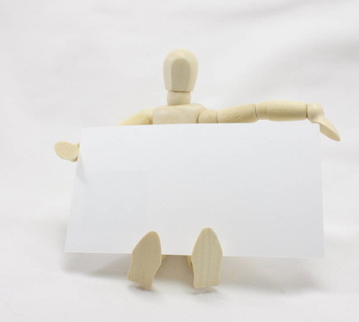 3D男子坐與空白名片