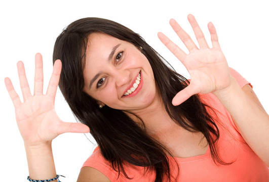 女孩做一handframe