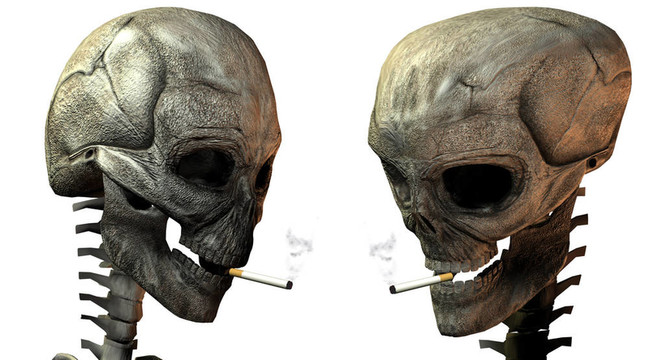 兩個3D頭骨與香煙