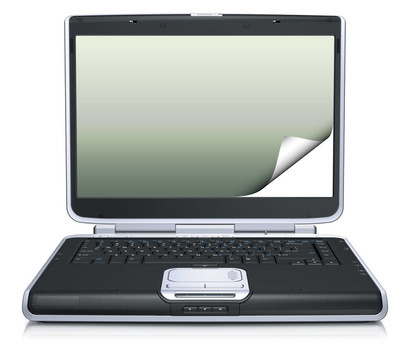 具有白色背景的創(chuàng)意冰壺屏幕的筆記本電腦3D模型