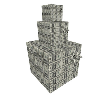 禮品盒金字塔與美元紙幣紋理