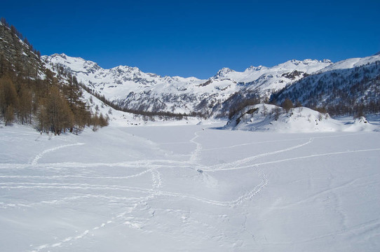 冰雪冬季阿爾卑斯湖