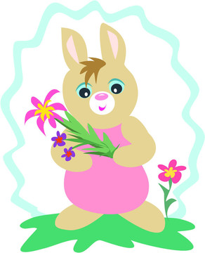可愛的兔子抱著花