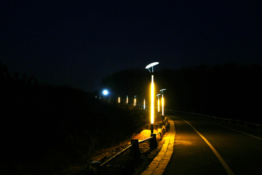 路燈下的道路