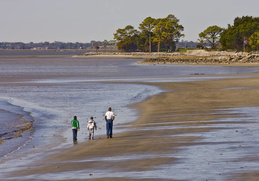 家庭走在Beach