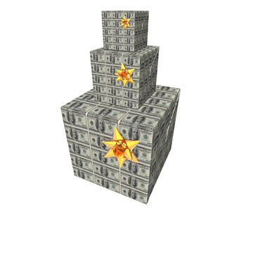 禮品盒金字塔與美元紙幣紋理