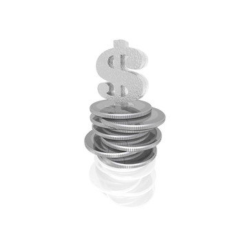 白色的銀幣上分離的銀幣