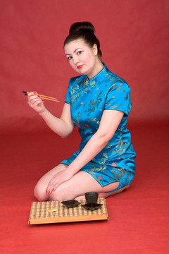 日本女孩用棍子