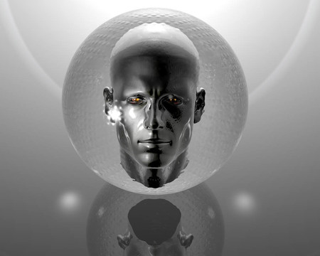 3d男人頭上灰色的玻璃球