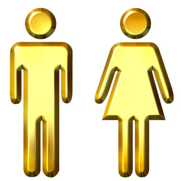 3D金色的男人和女人的剪影