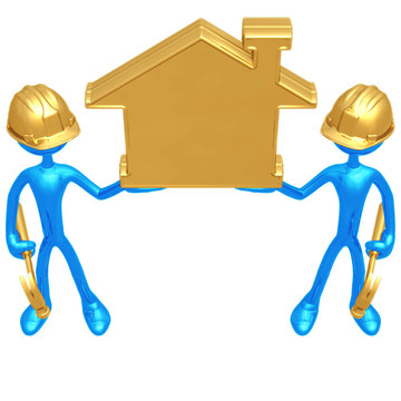 建筑工人抱著金色的家