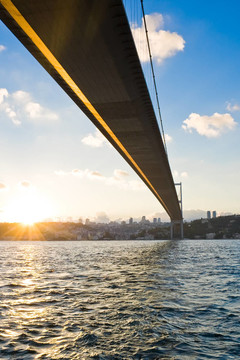 博斯普魯斯海峽大橋的日落