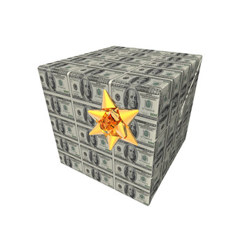 禮品盒金字塔與美元紙幣紋理