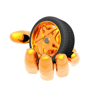 汽車輪胎車輪在手上