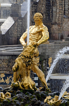 大噴泉山姆在Peterhof；圣彼得堡；俄羅斯。