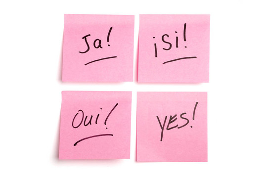在四種語言postits四粉紅色