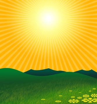 綠色景觀中的炎熱夏季