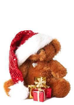 彩色圣誕禮物和Santa熊