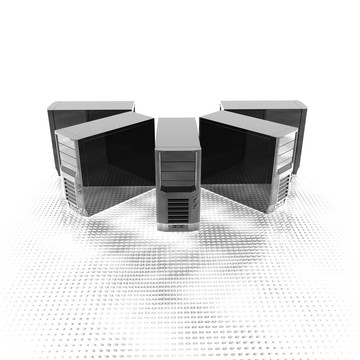 在一個白色的一行孤立的3D計算機服務(wù)器