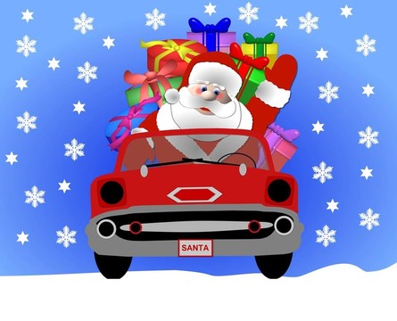 圣誕老人在他的車(chē)?yán)? style=