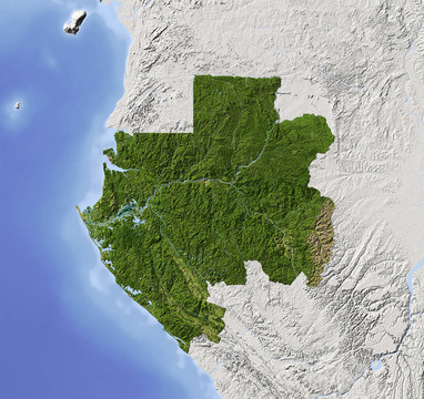 Gabon；陰影地形圖