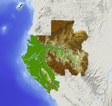 Gabon；陰影地形圖