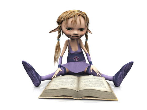 可愛卡通女孩閱讀書。