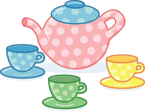 可愛(ài)經(jīng)典風(fēng)格茶壺和茶杯插圖