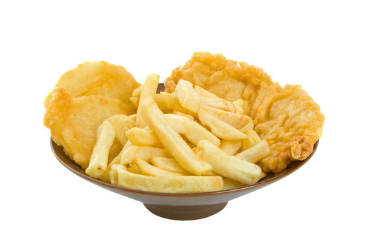 魚；土豆片和土豆餅