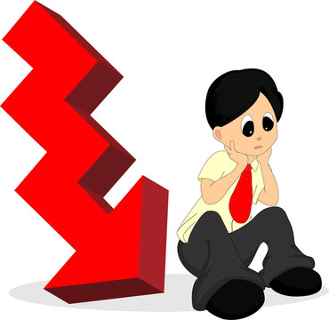 一個(gè)穿著襯衫的人擔(dān)心后面有向下的箭頭