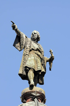 在結(jié)束拉蘭布拉Christopher Columbus紀(jì)念碑；巴塞羅那；西班牙