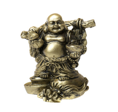笑的如來佛祖雕像孤立在一個白色的