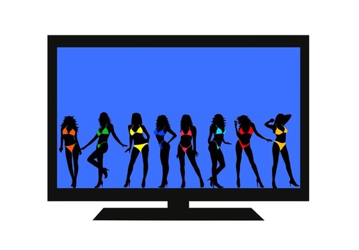 比基尼女孩的輪廓上電視