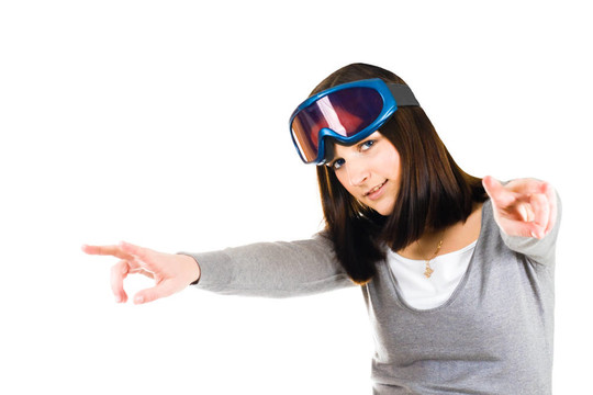 女人假裝的滑雪者