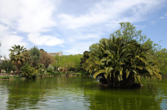 在巴塞羅那城堡公園湖；西班牙