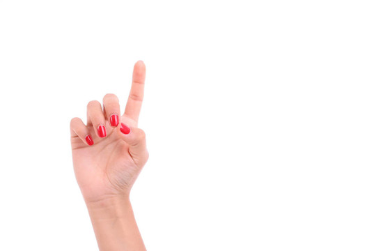 女人的手指按壓鍵-在白色背景上孤立