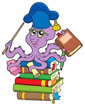 章魚老師在一堆書上