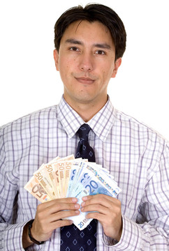 持有歐元紙幣的商人