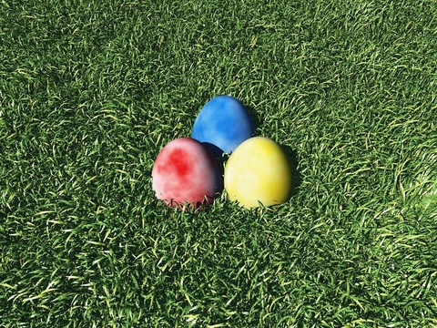 三个在草地上的复活节蛋