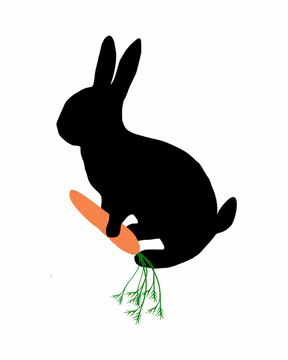 兔子的黑色剪影和胡蘿卜上的白色