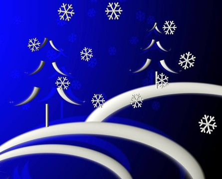 藍(lán)色的雪場(chǎng)和樹木