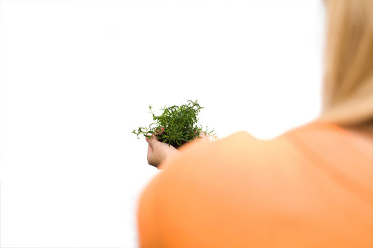抱著植物的女人