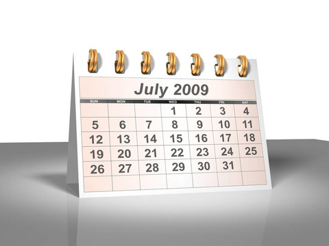 七月2009桌面日歷（3D）。
