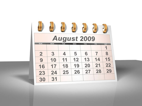 8月2009桌面日歷（3D）。