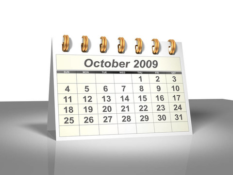 十月2009桌面日歷（3D）。